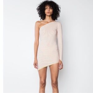 Maisie Wilen Beige & Blue Single-Shoulder Dress - Size Small